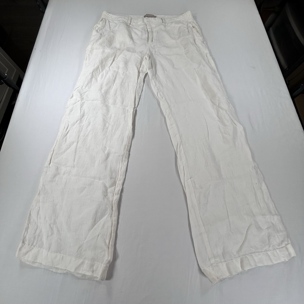 Banana Republic 100% Linen Pants Women's 6 White Flat Front Lightweight Beach